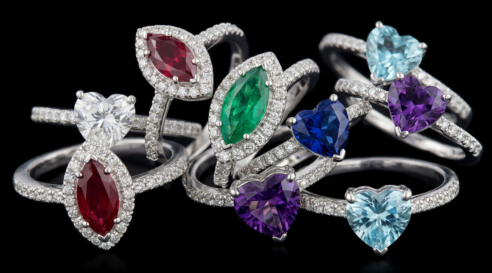 Collection of Solid S925 Sterling SIlver Promise rings piled on each other