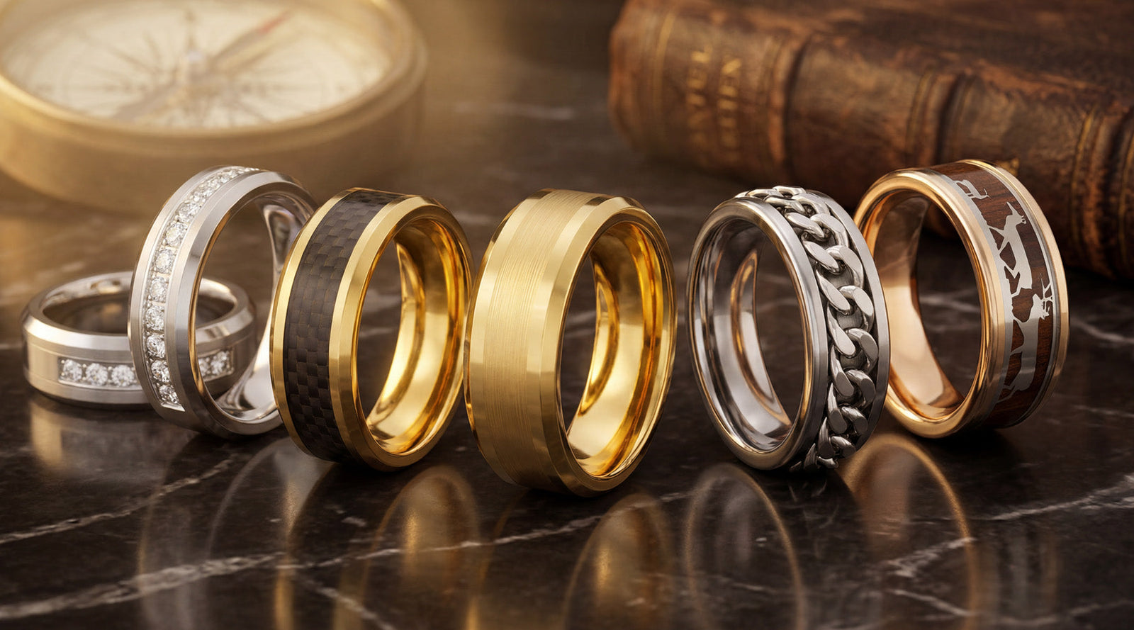 5 tungsten scratch resistant wonder rings in a row
