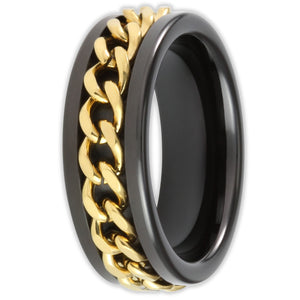 Black with Gold Rotating Chain 8mm Wonder Ring