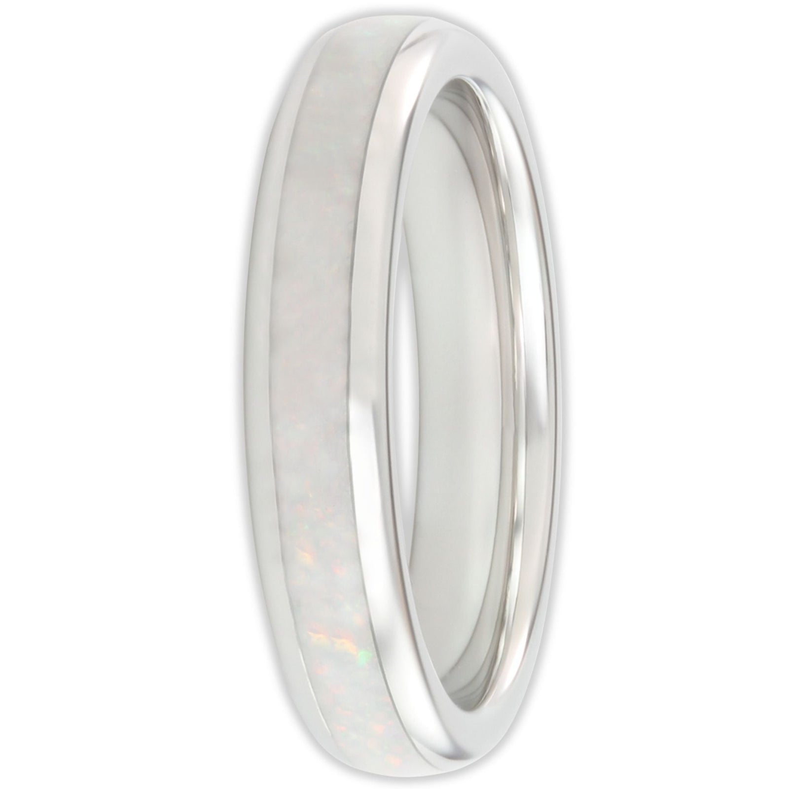 The White Gold White Opal 4mm Wonder Ring Size O - Clearance 1176