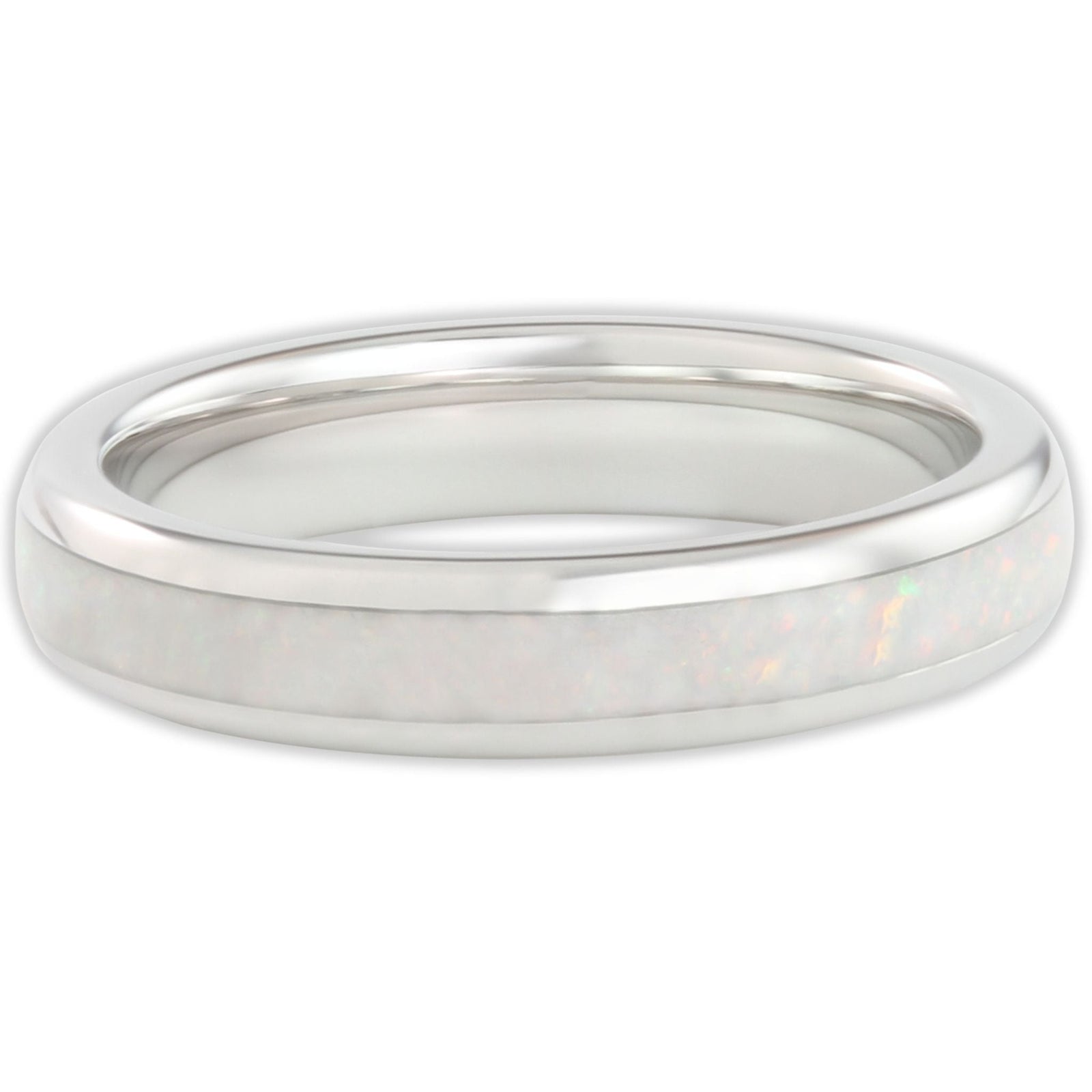 The White Gold White Opal 4mm Wonder Ring Size O - Clearance 1192
