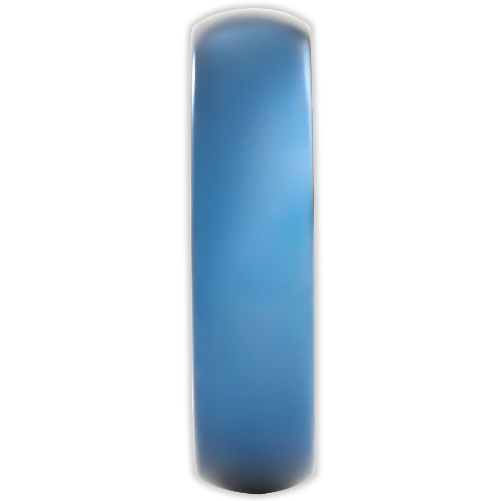 End view of blue tungsten ring showing 6mm band width and rounded comfort-fit design