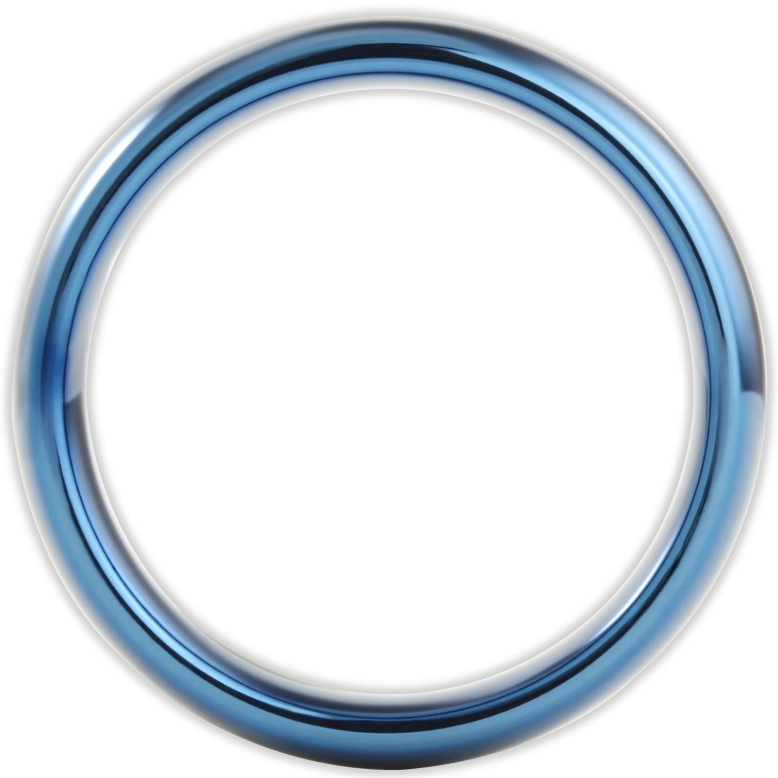 Side profile of blue tungsten ring showing 6mm band depth and smooth curved edges
