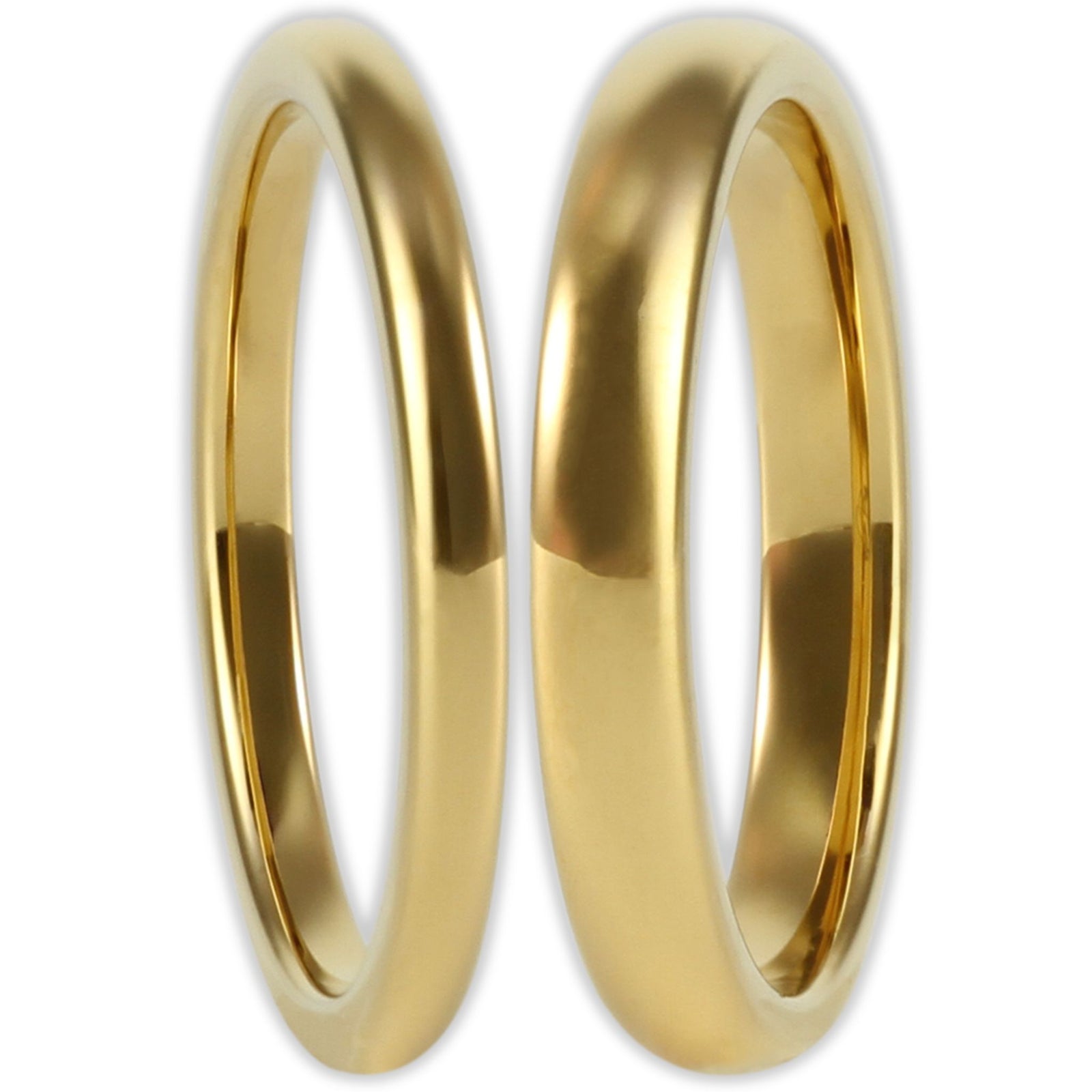 Front view gold tungsten ring with smooth polished finish and 2mm and 3mm bands