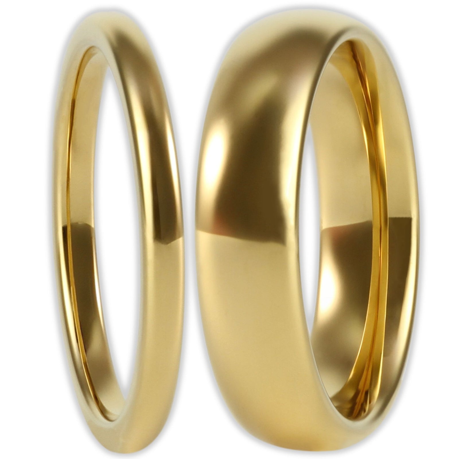 Front view gold tungsten ring with smooth polished finish and 2mm and 6mm bands