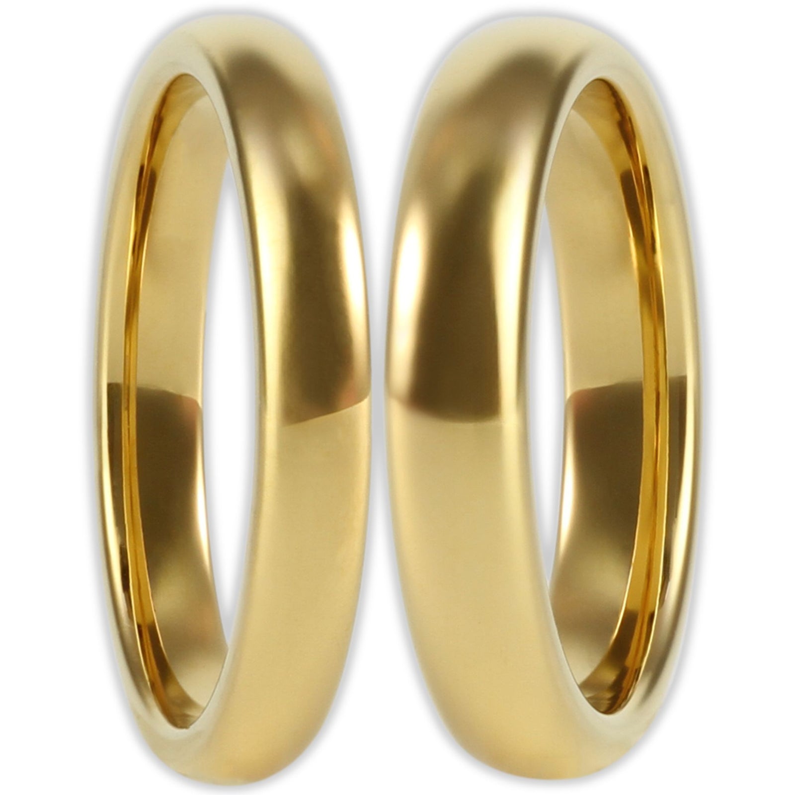 Front view gold tungsten ring with smooth polished finish and 3mm and 4mm bands