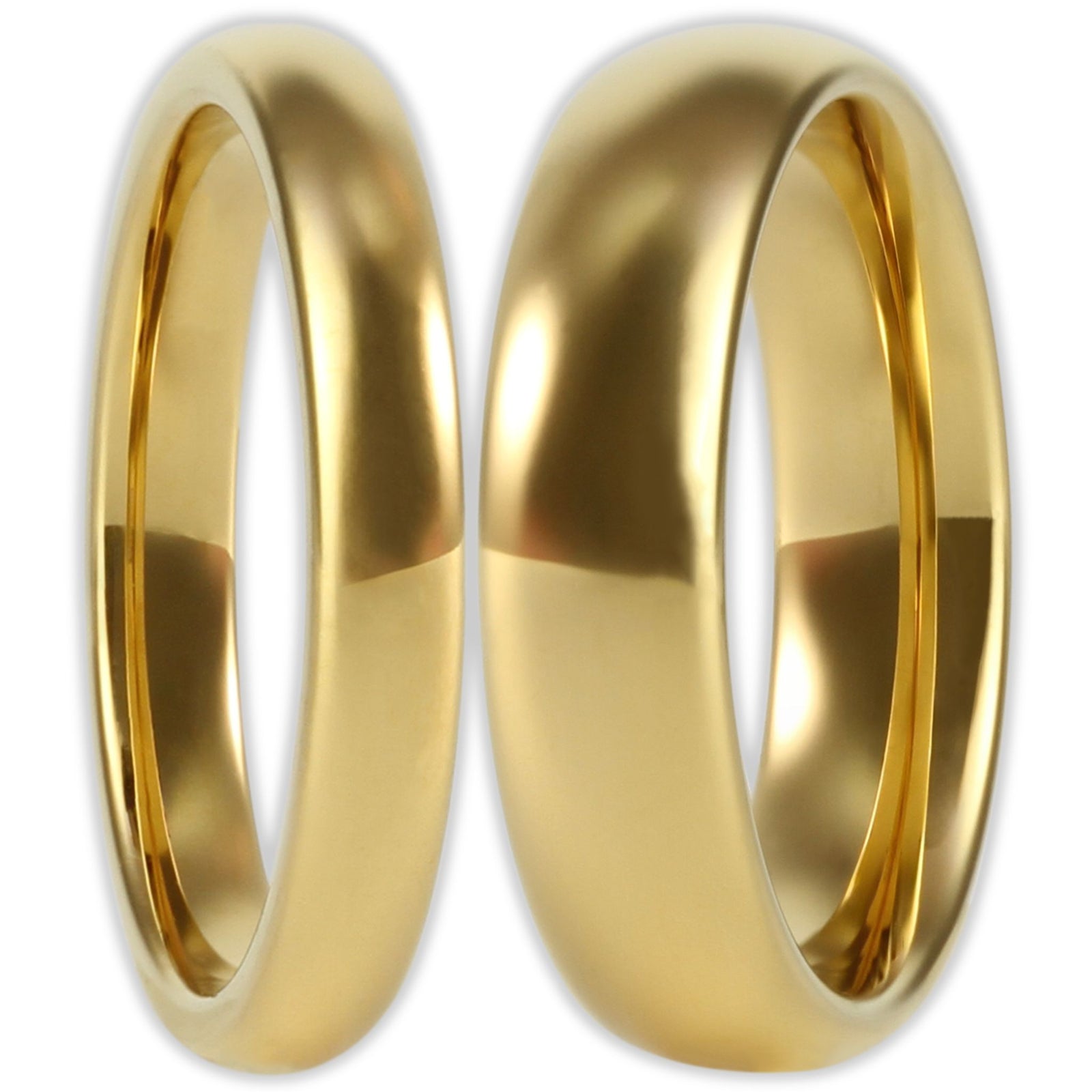 Front view gold tungsten ring with smooth polished finish and 3mm and 6mm bands