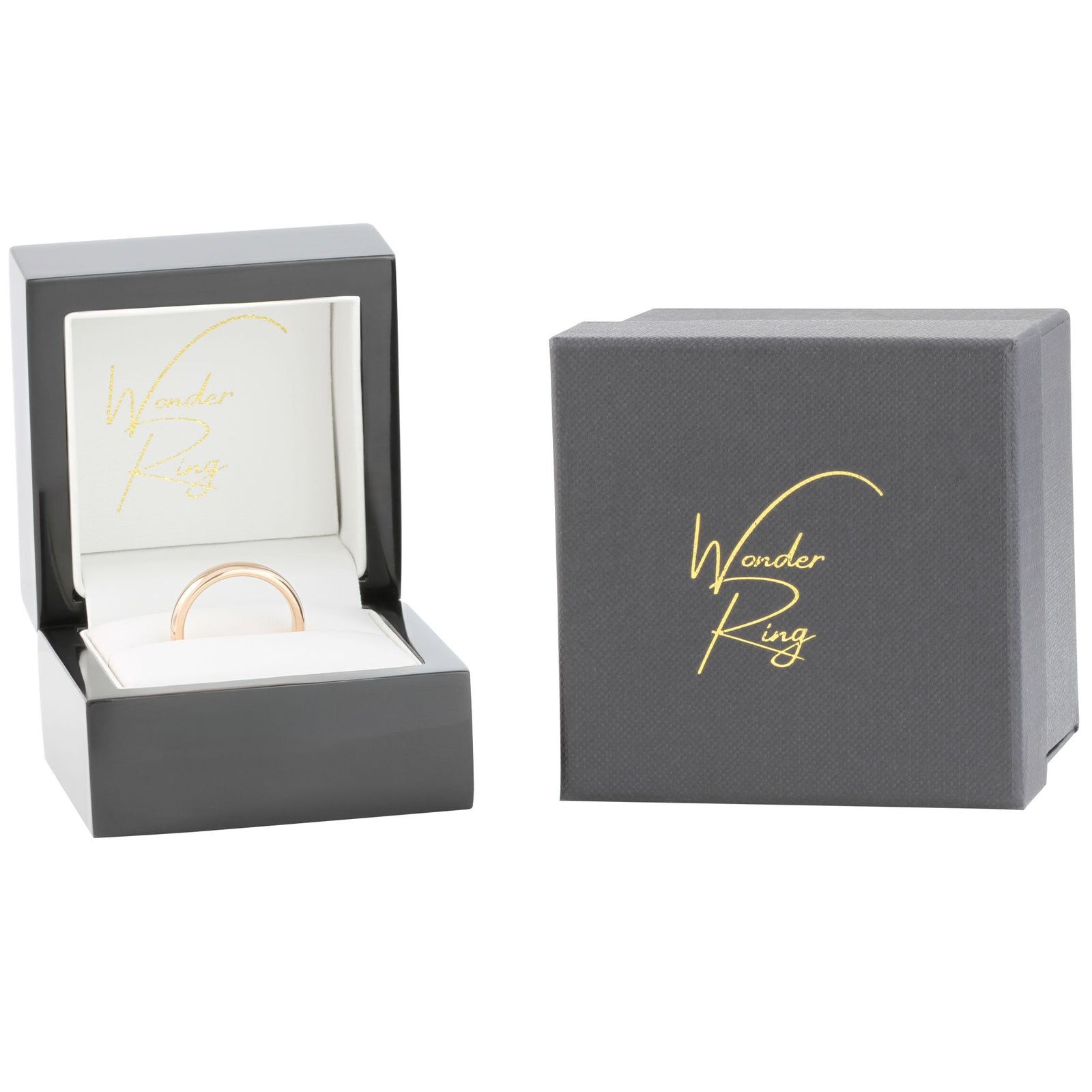 Rose gold tungsten 4mm ring presented in gift box