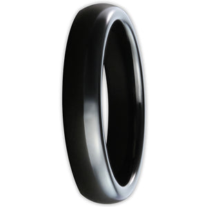 Front view of black tungsten ring with smooth polished finish and 4mm band