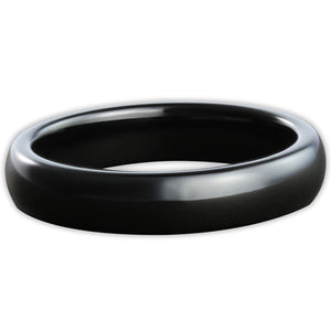 Top view of black tungsten 4mm ring with high-shine polished surface