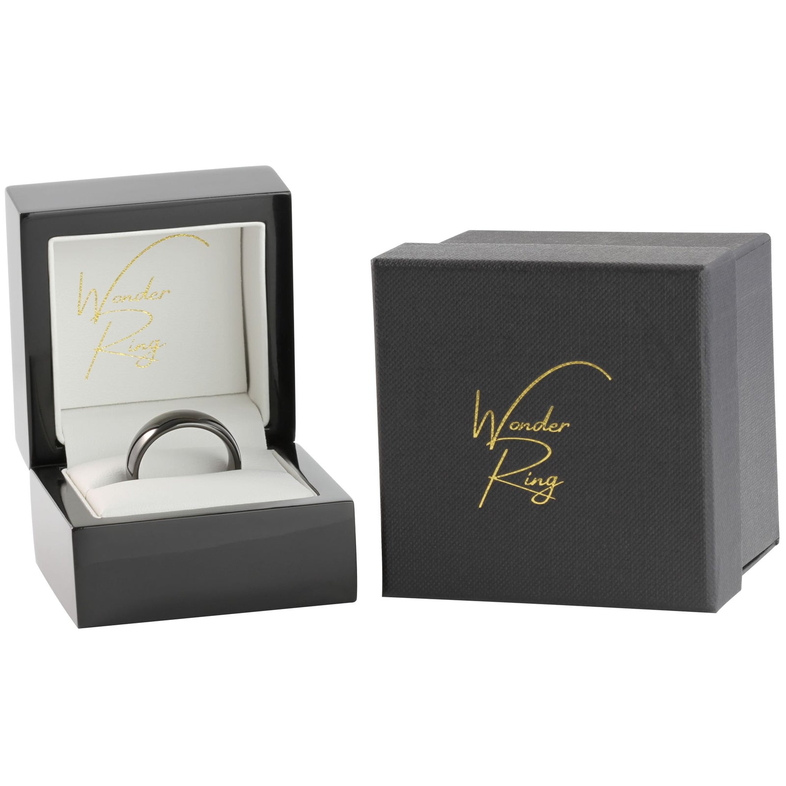Black tungsten 8mm ring presented in gift box