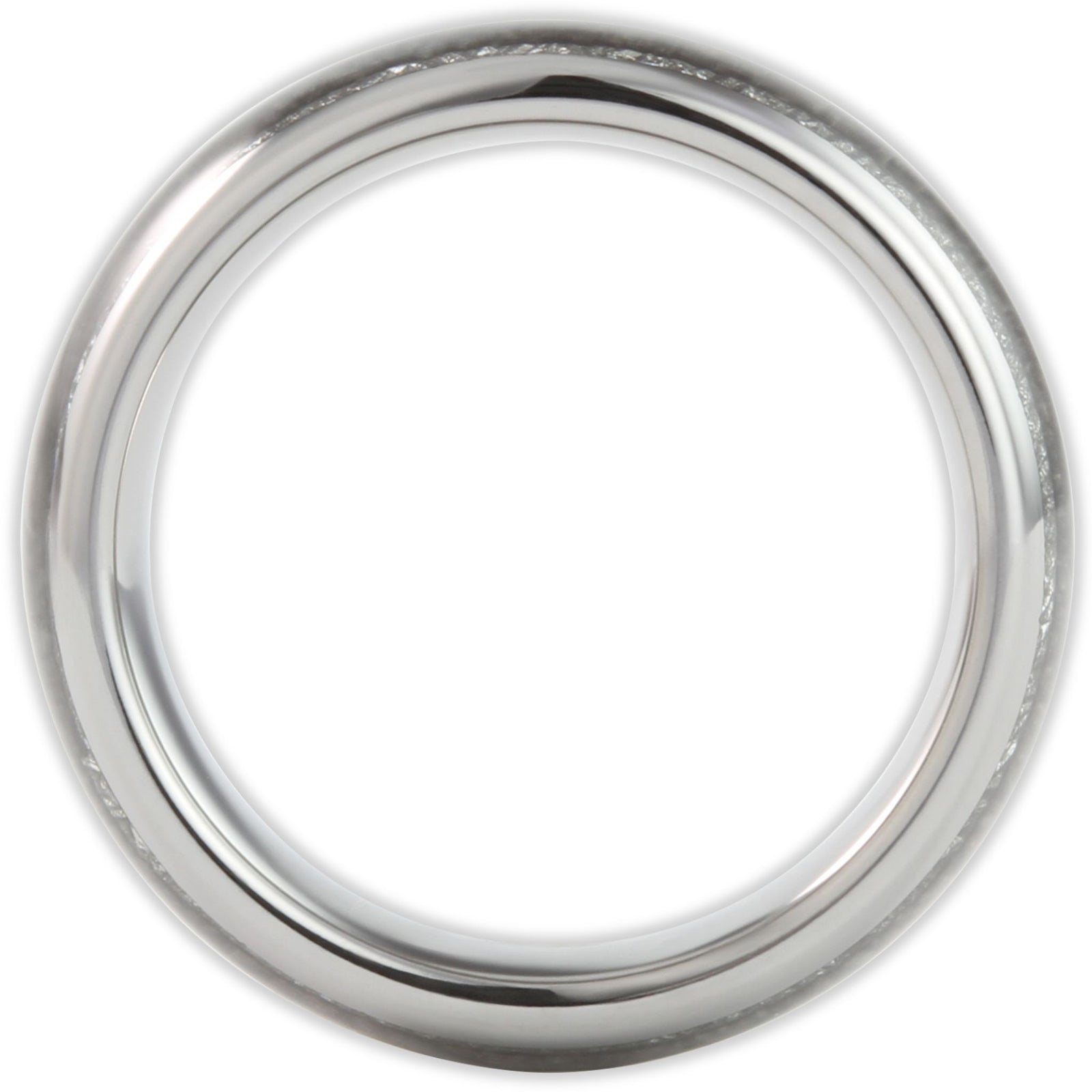 Side profile of tungsten ring showing 6mm band depth and split inlay structure