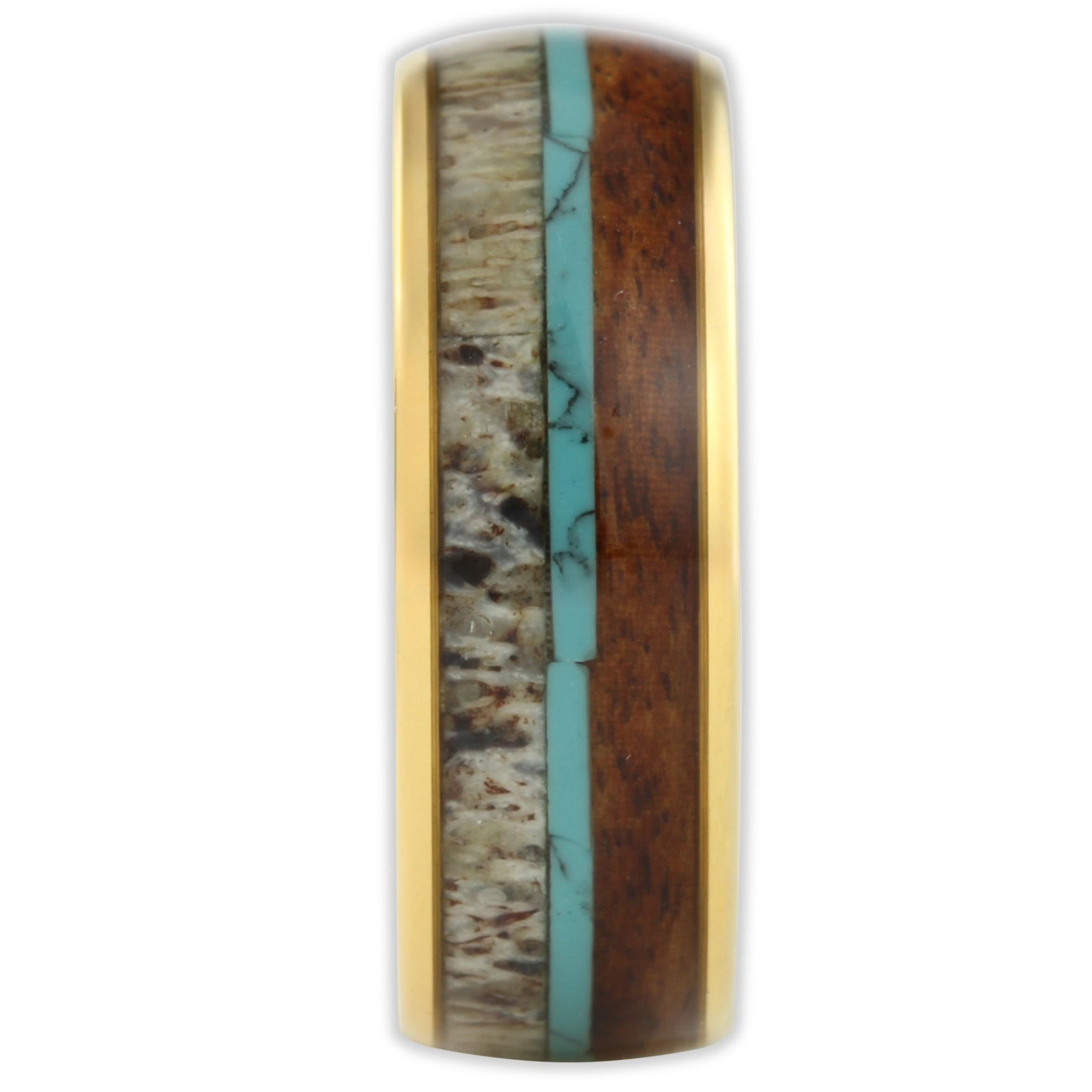 Gold Turquoise Wood Deer Antler 8mm Wonder Ring