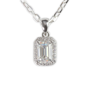 White Gold 1ct Emerald Cut Moissanite Silver Dazzle Pendant Necklace