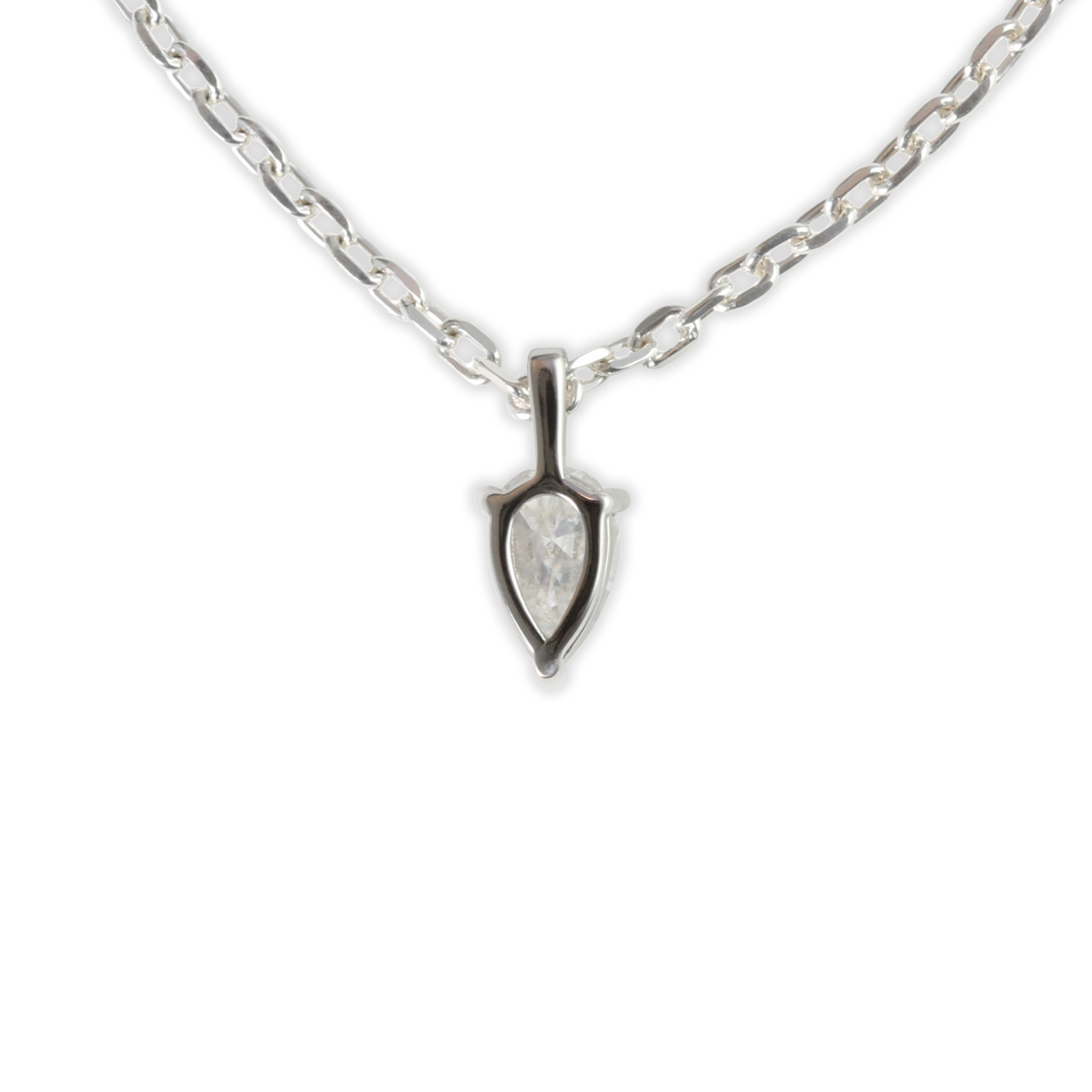 White Gold 1ct Pear Drop Moissanite Silver Dazzle Pendant Necklace