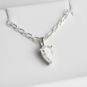 White Gold 1ct Pear Drop Moissanite Silver Dazzle Pendant Necklace