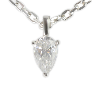 White Gold 1ct Pear Drop Moissanite Silver Dazzle Pendant Necklace