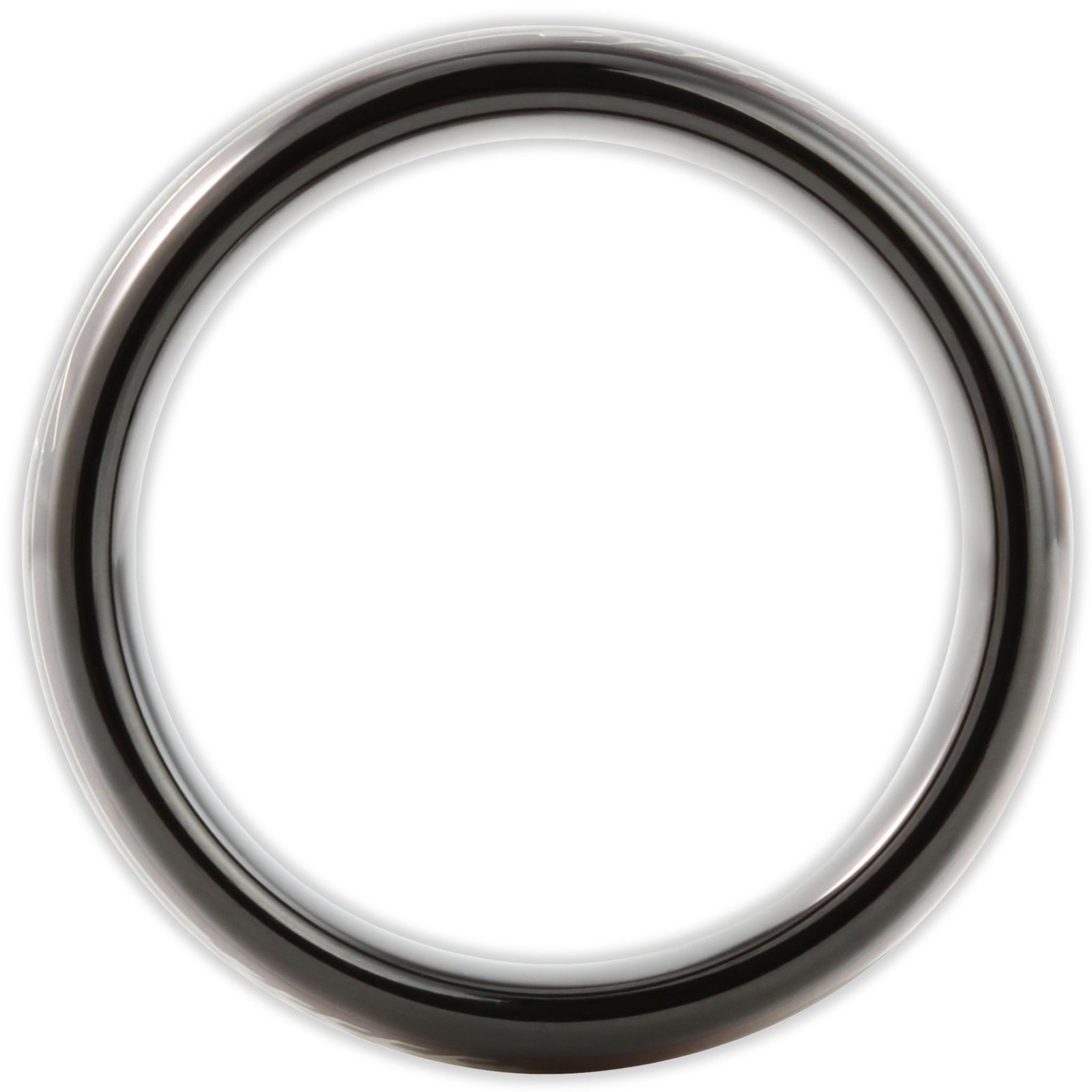 Side profile of black tungsten ring showing 8mm band depth and inlay structure