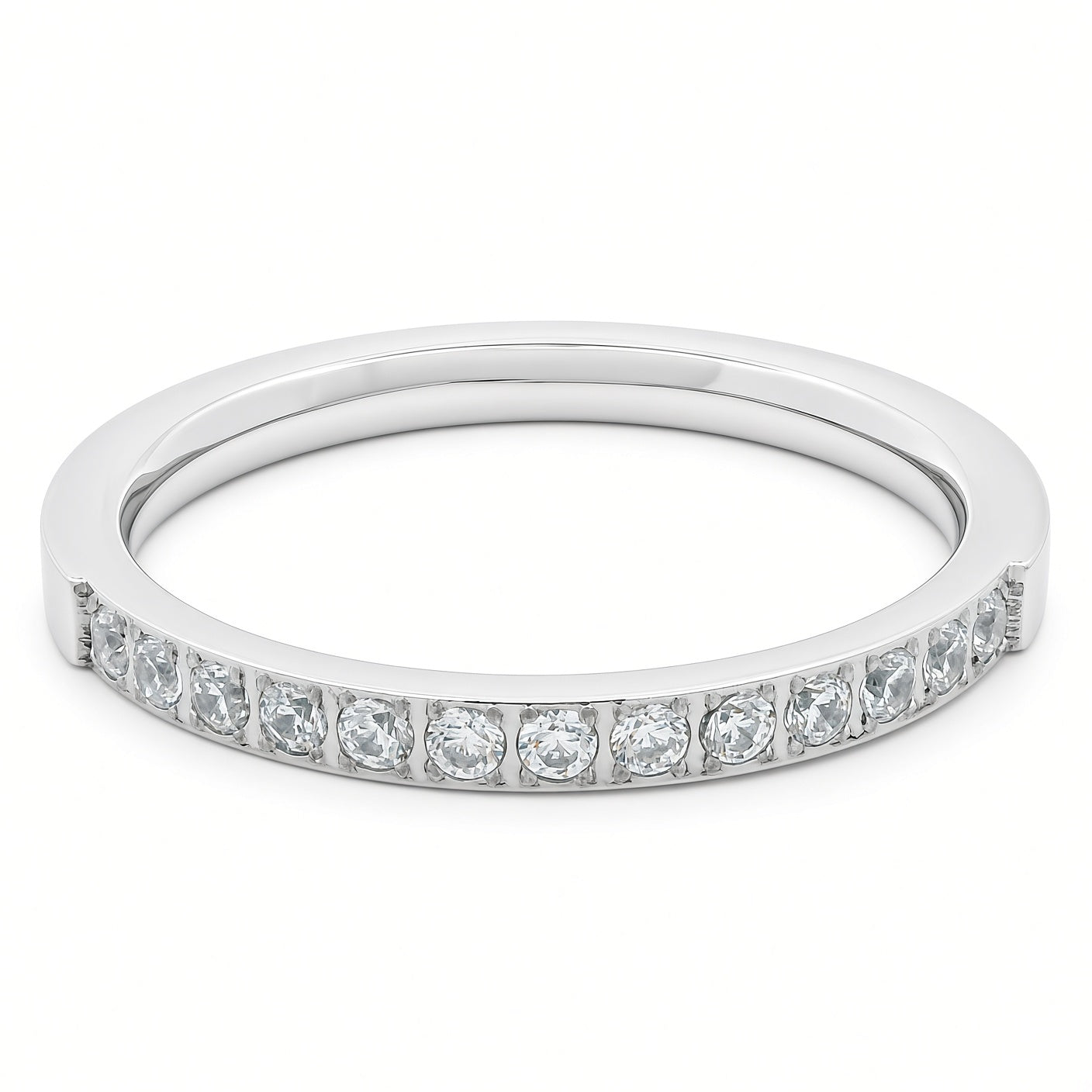 2mm White Gold Half Glitz Eternity Ring | Cubic Zirconia Stacking Ring