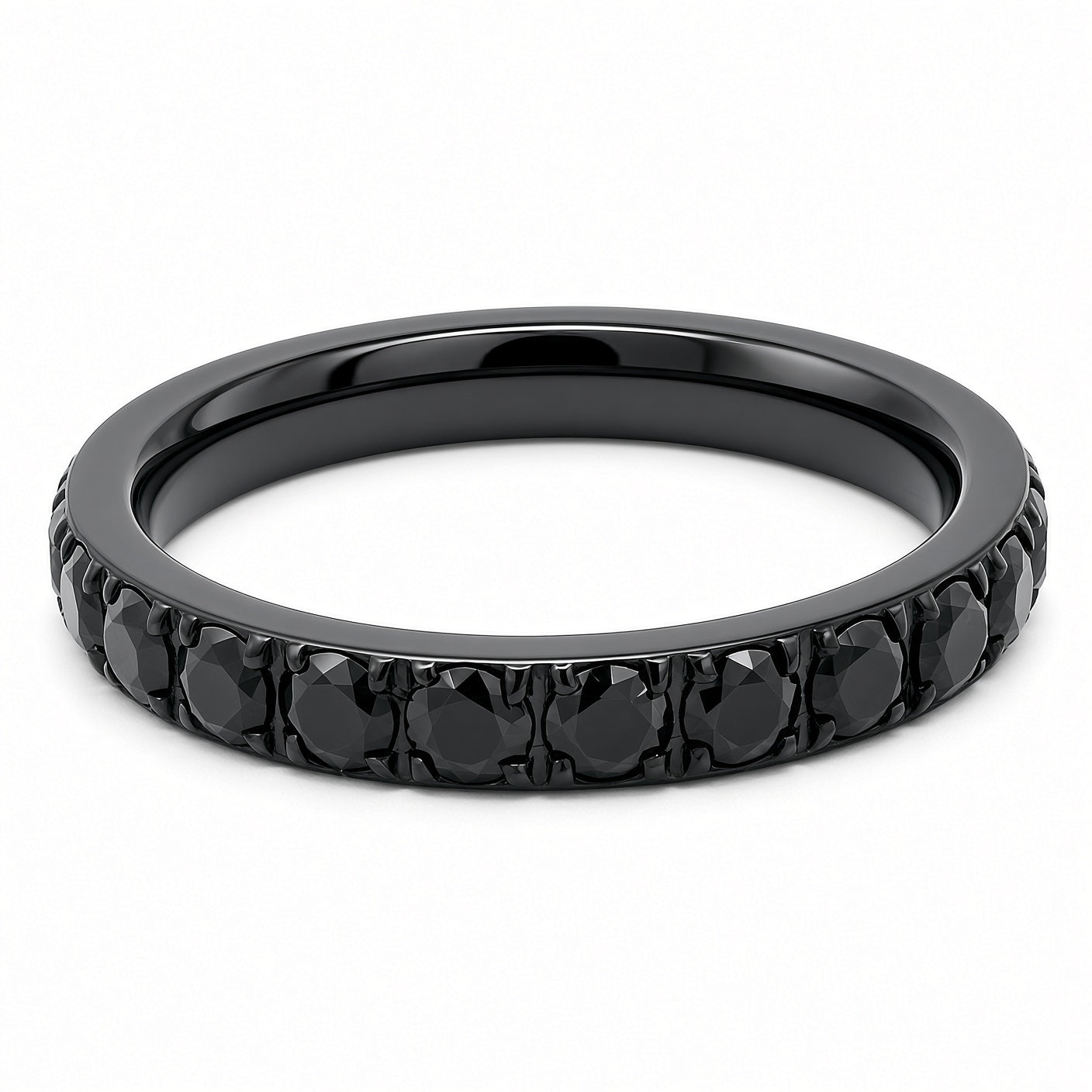 3mm Black Full Glitz Eternity Ring | Black Cubic Zirconia Stacking Ring