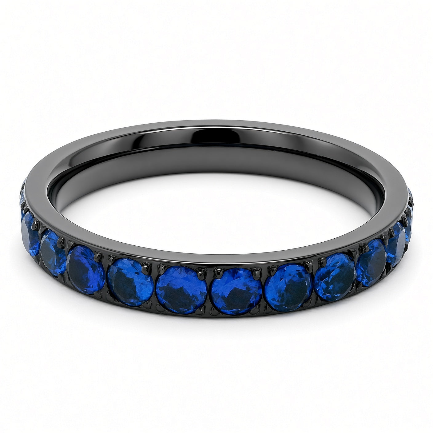 3mm Black Full Glitz Eternity Ring | Blue Cubic Zirconia Stacking Ring