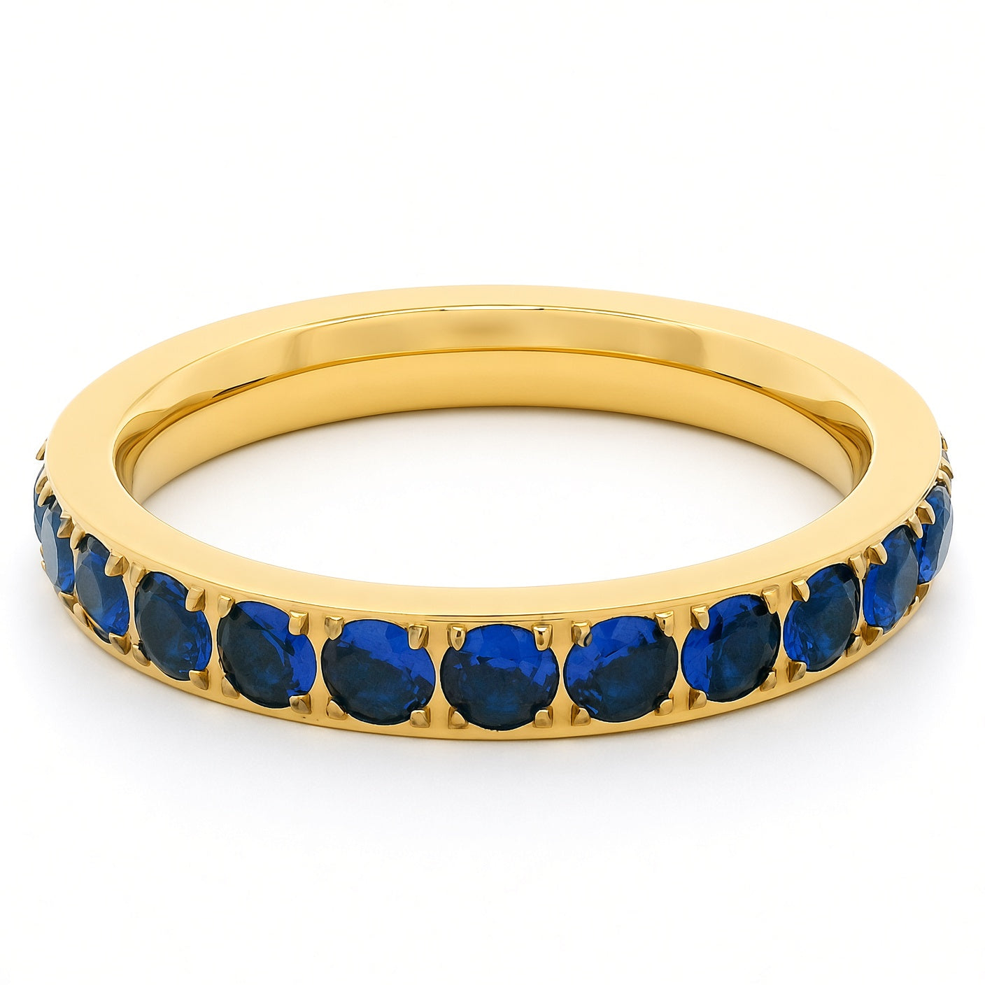 3mm Gold Full Glitz Eternity Ring | Blue Cubic Zirconia Stacking Ring