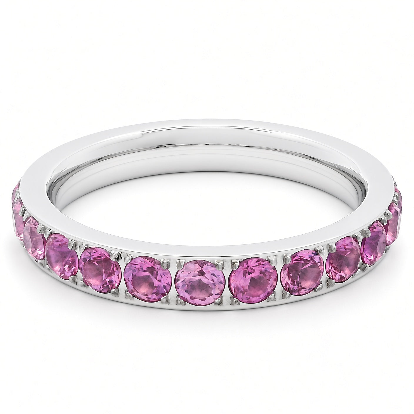 3mm White Gold 3mm Full Glitz Eternity Ring | Bold Pink Cubic Zirconia Stacking Ring