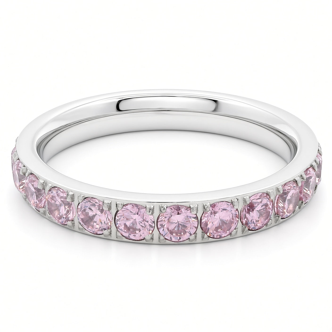 3mm White Gold Full Glitz Eternity Ring | Blush Pink Cubic Zirconia Stacking Ring
