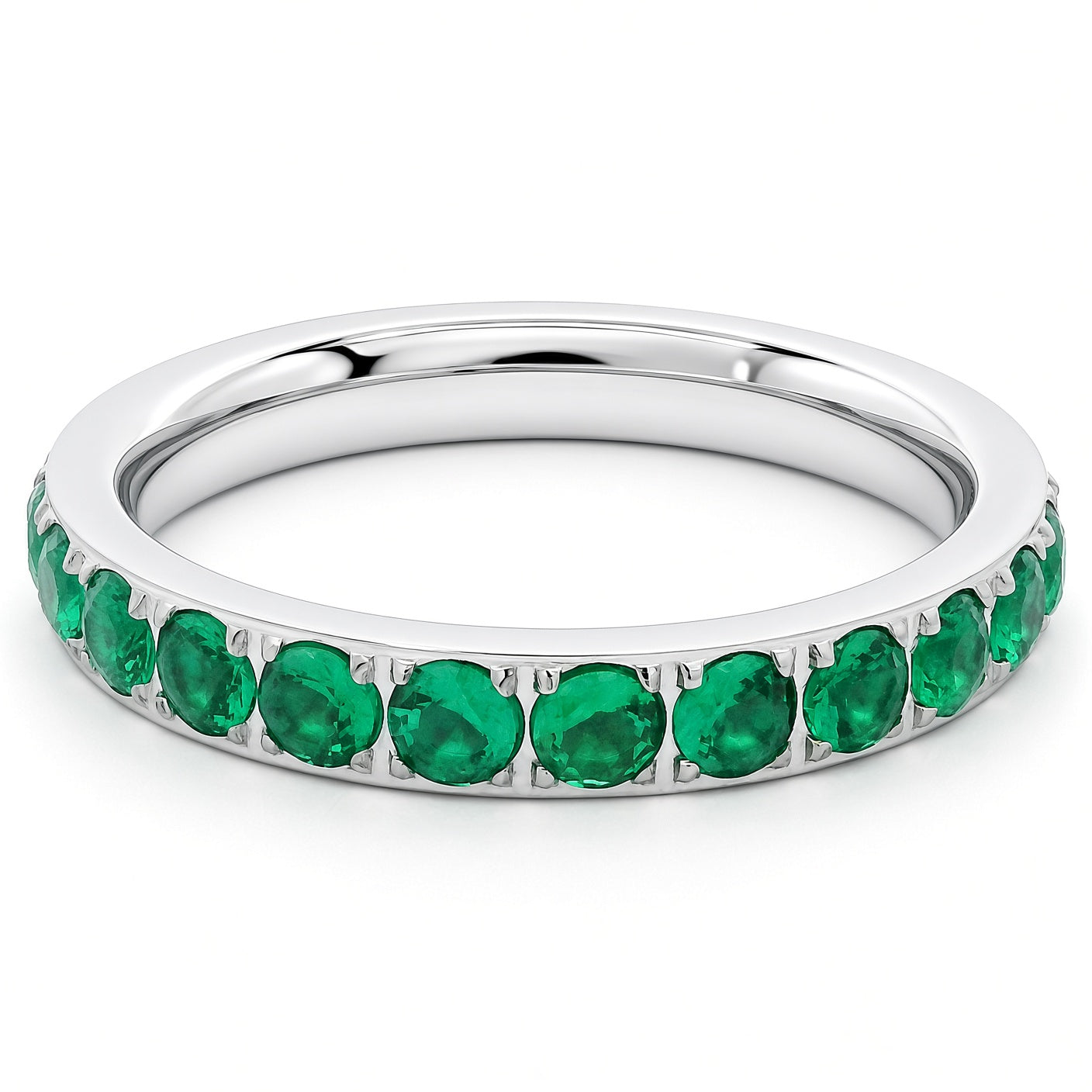 3mm White Gold Full Glitz Eternity Ring | Emerald Green Cubic Zirconia Stacking Ring