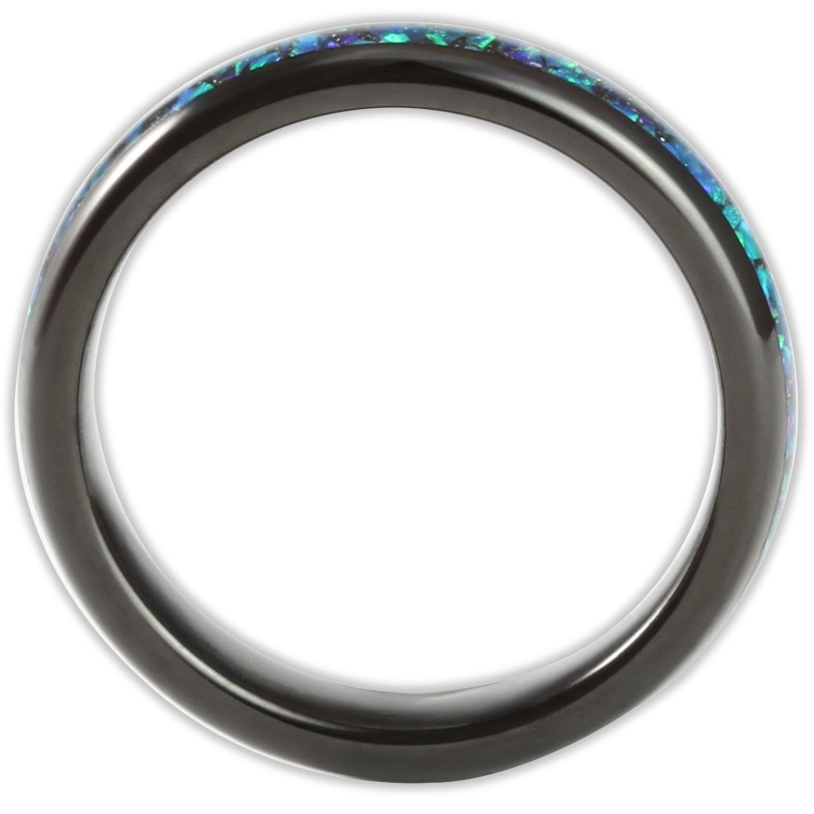 Side profile of black tungsten ring showing 4mm band depth and domed exterior