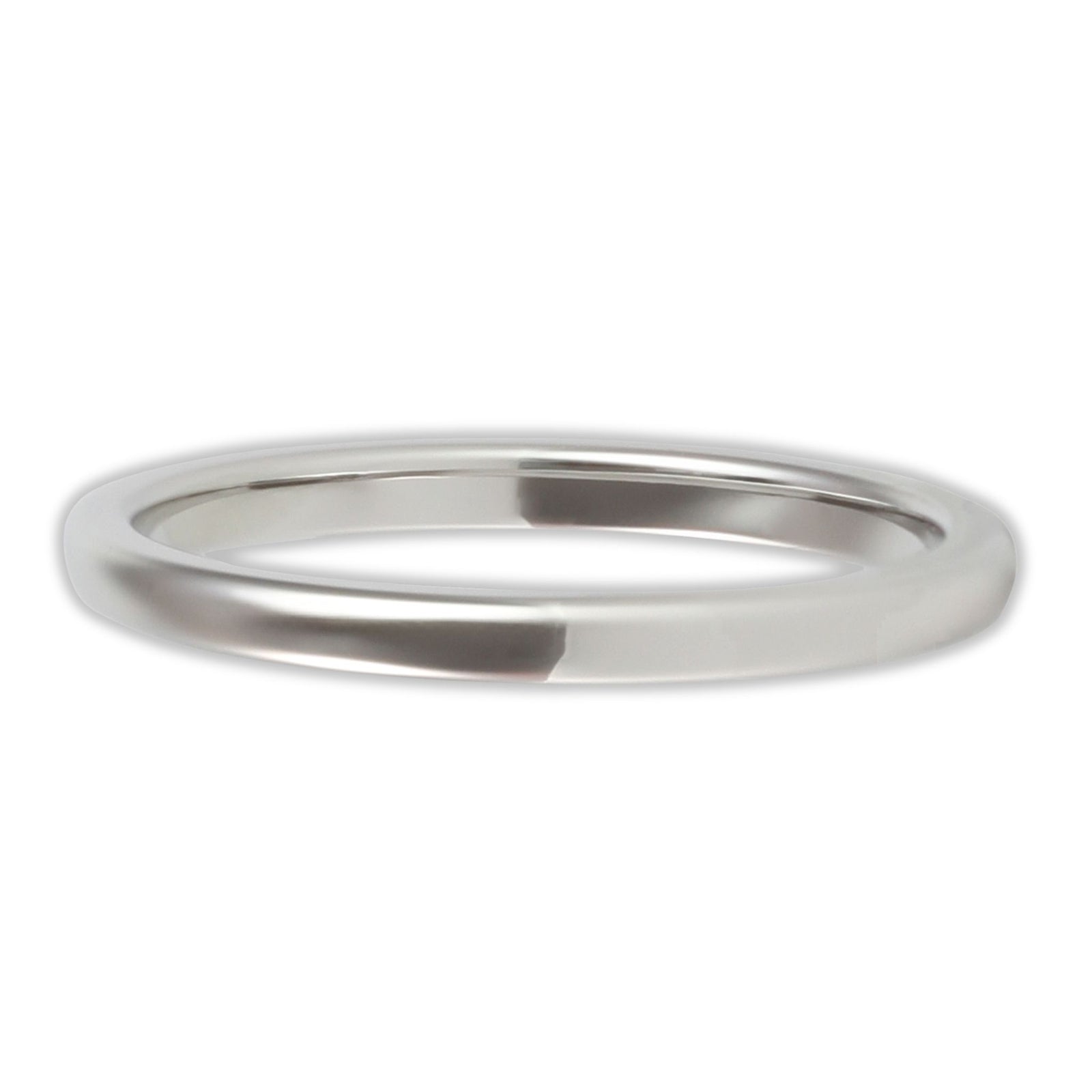 Top view of white gold tungsten 2mm ring with high-shine polished surface