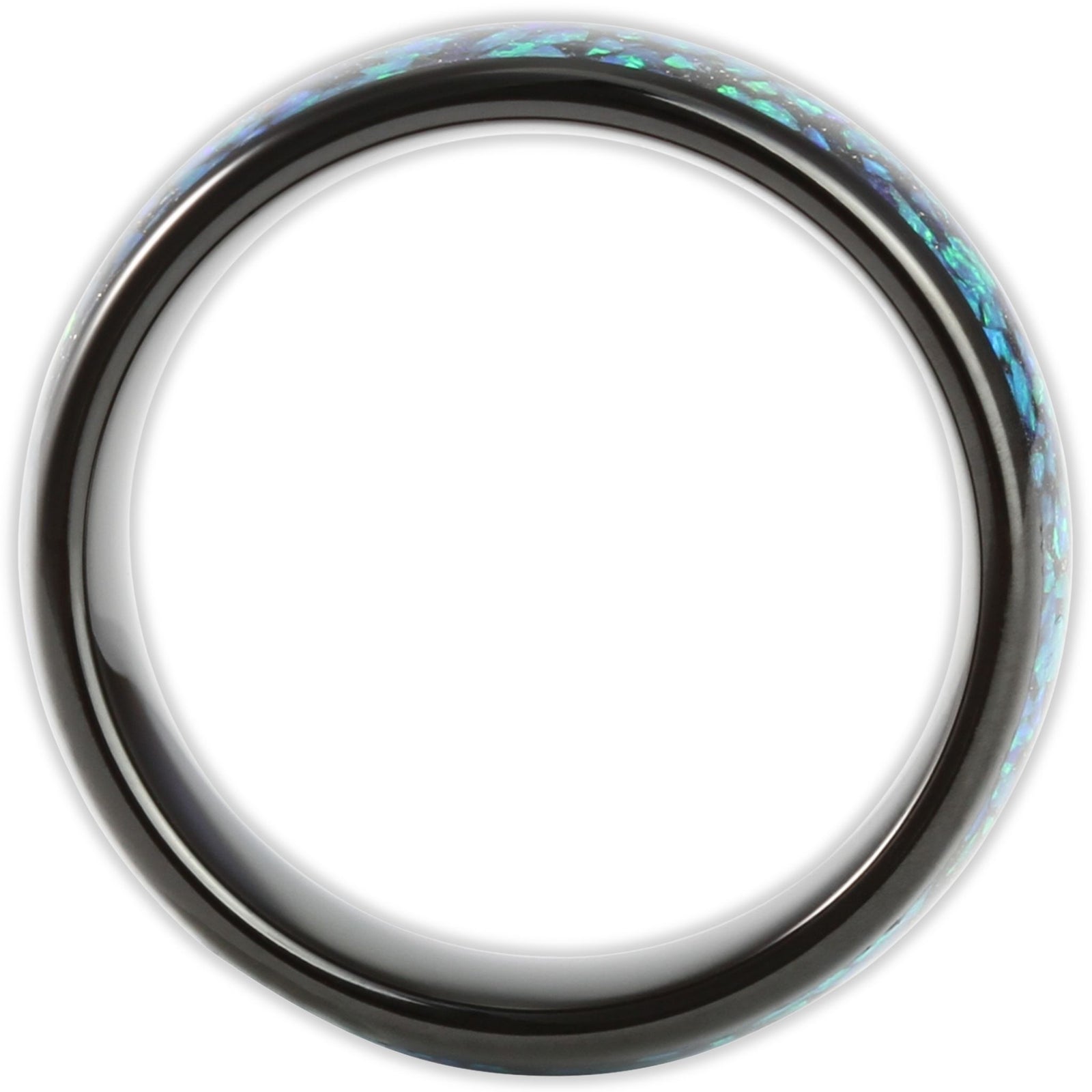 Side profile of black tungsten ring showing 8mm band depth and domed exterior