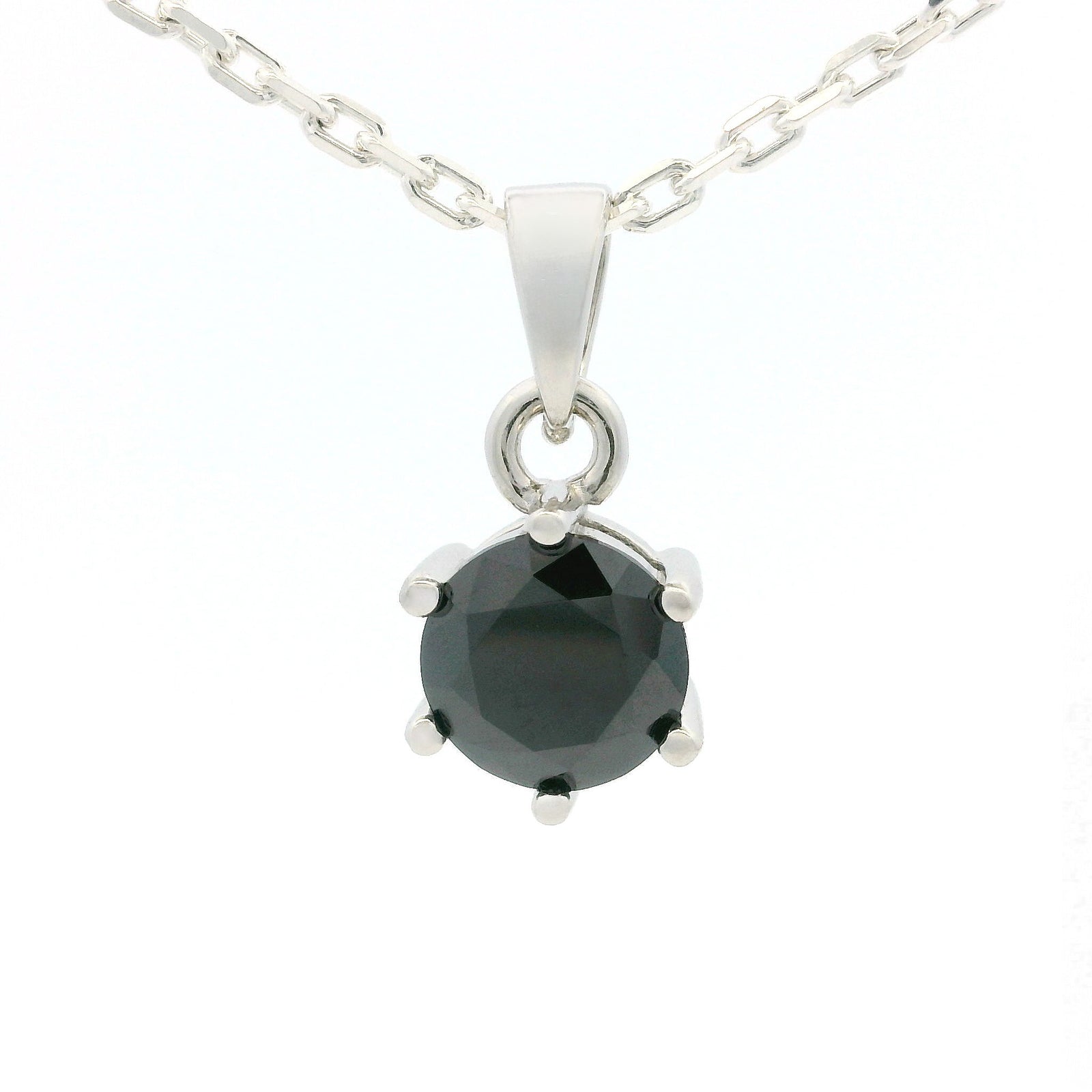 White Gold 1ct Black Moissanite Round Silver Dazzle Pendant Necklace