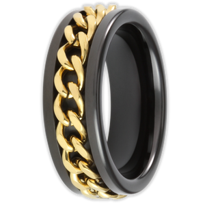Black with Gold Rotating Chain 8mm Wonder Ring