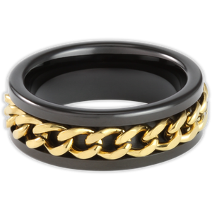 Black with Gold Rotating Chain 8mm Wonder Ring