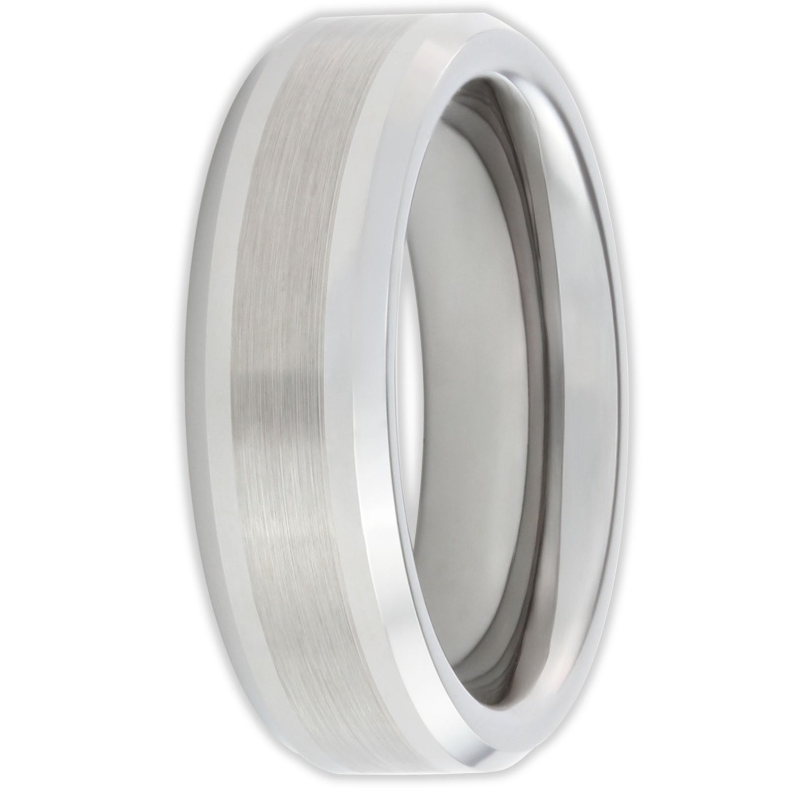 Front view of 6mm tungsten ring with brushed finish and smooth edges