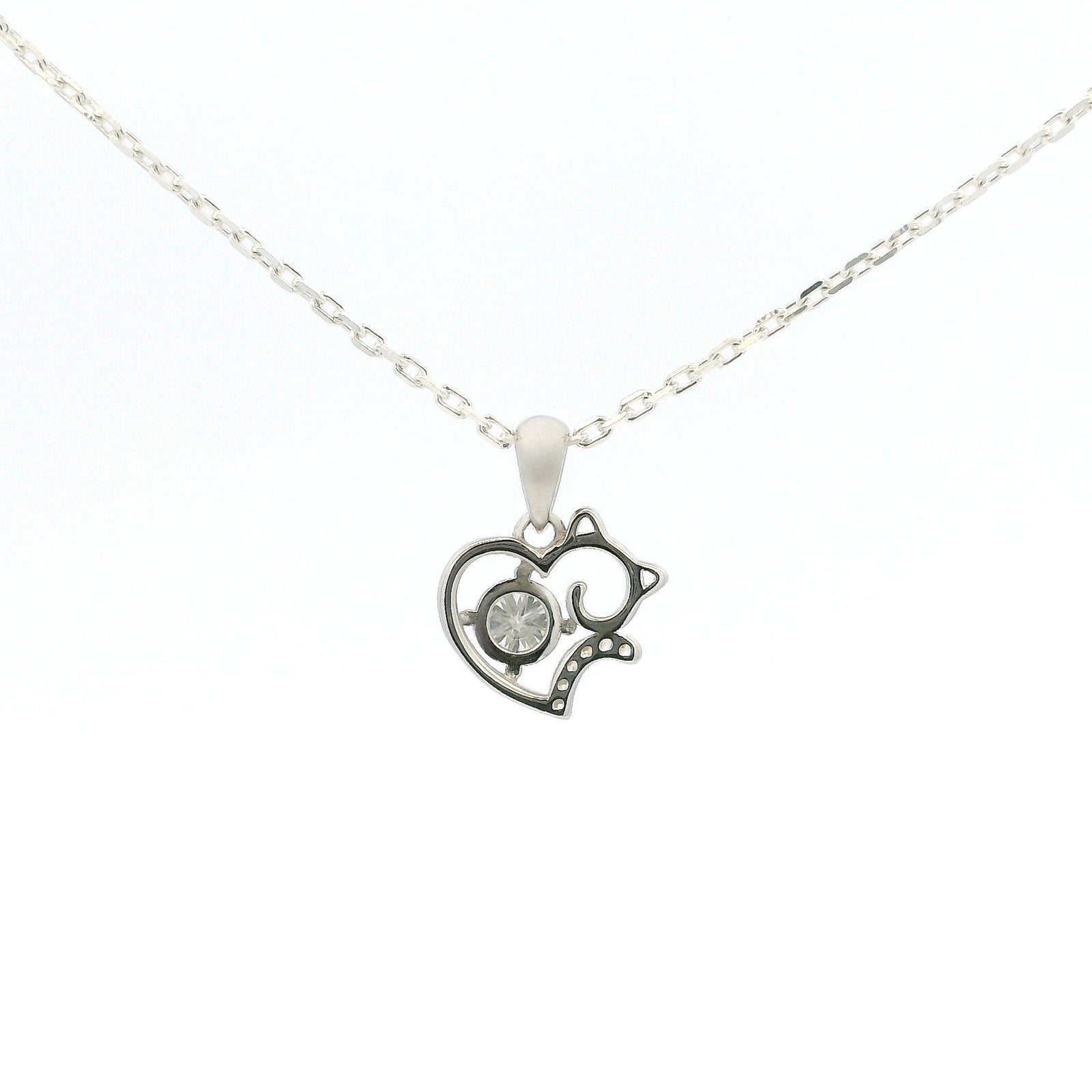 White Gold Moissanite Cat Silver Dazzle Pendant Necklace