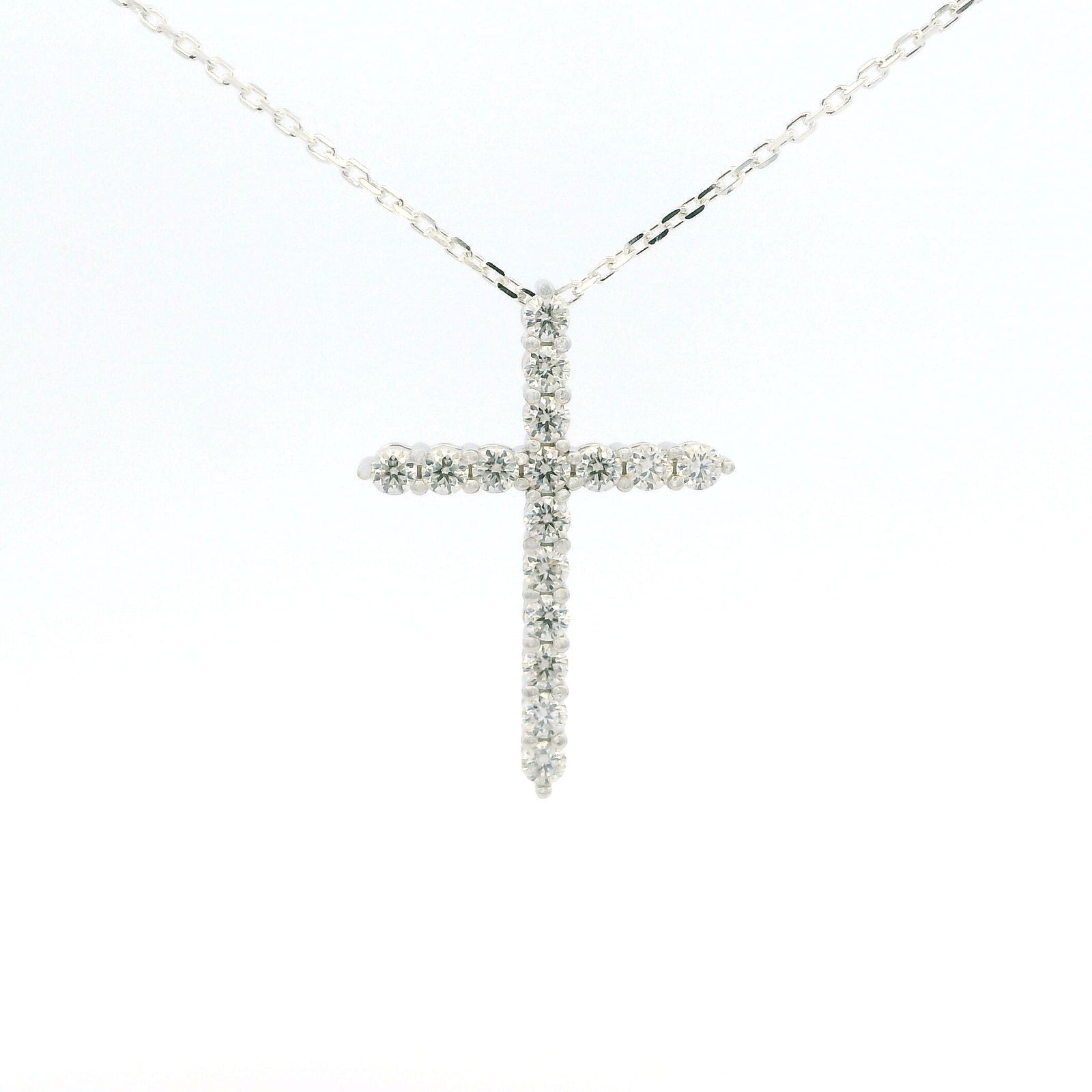 White Gold 2ct Moissanite Cross Silver Dazzle Pendant Necklace