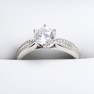 White Gold 1ct Round Moissanite Wide Dazzle Ring