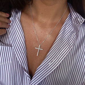 White Gold 2ct Moissanite Cross Silver Dazzle Pendant Necklace