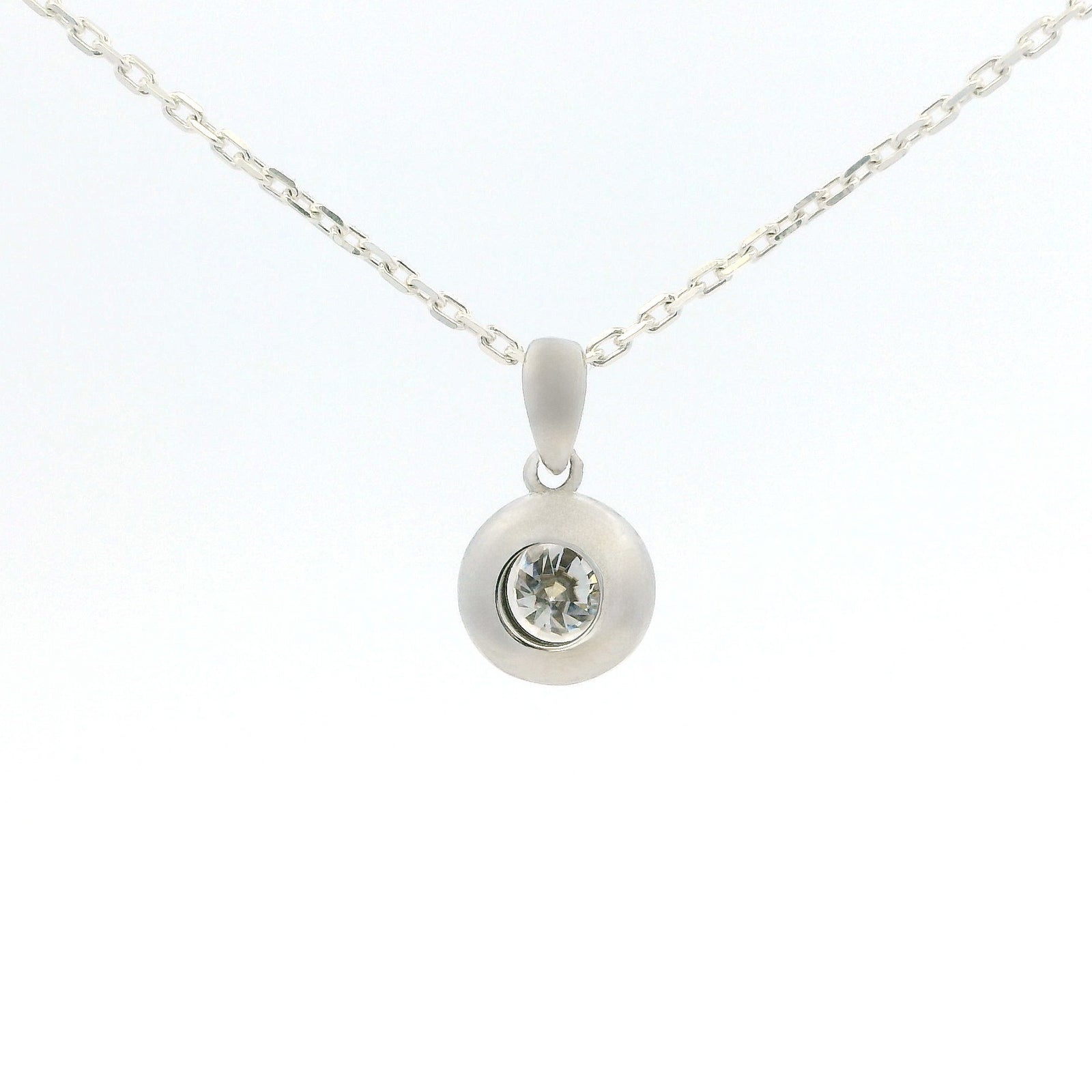 White Gold 1ct Moissanite Enclosed Silver Dazzle Pendant Necklace