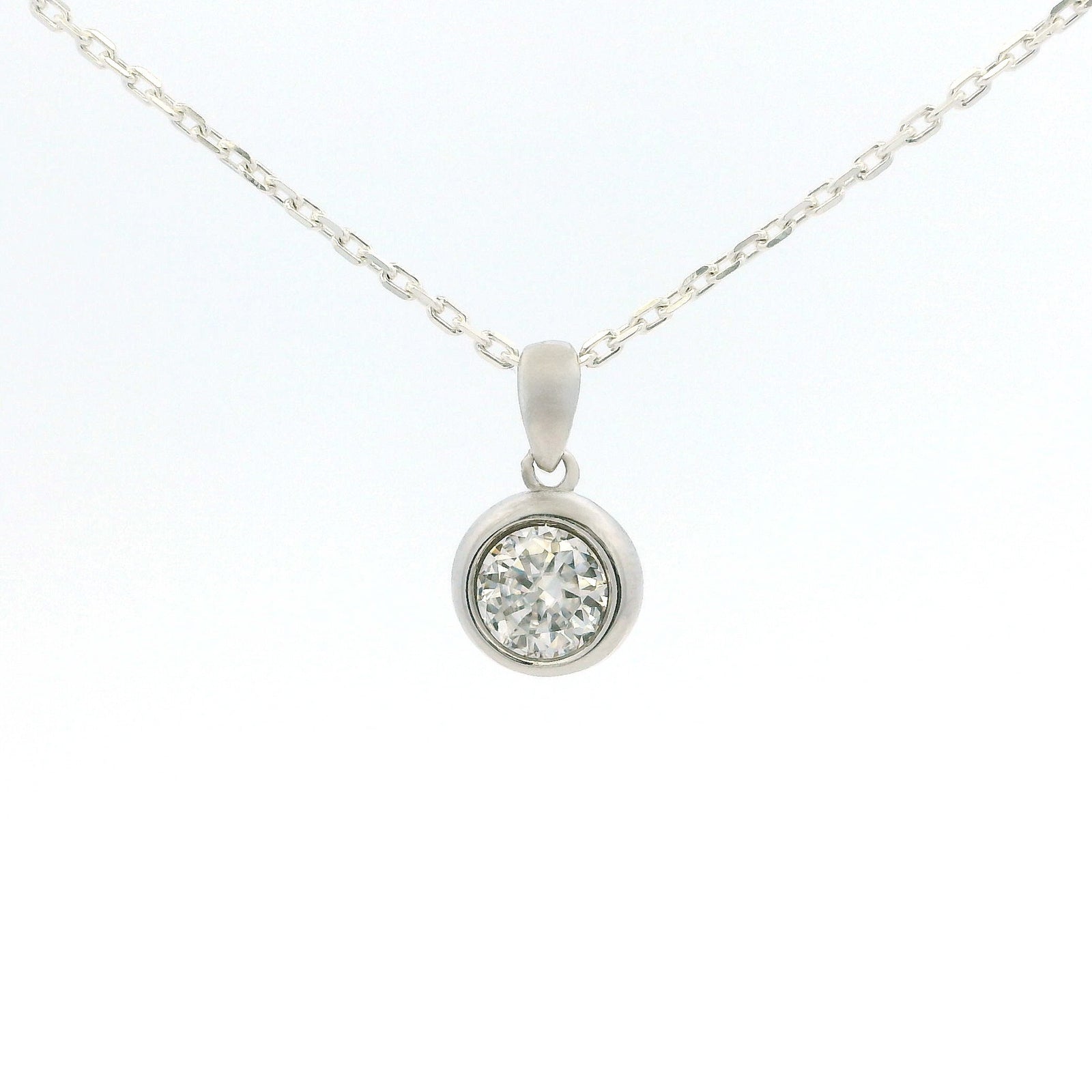 White Gold 1ct Moissanite Enclosed Silver Dazzle Pendant Necklace