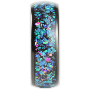 Multicoloured opal ring on a white background