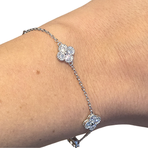 1ct White Gold Moissanite Four Flower Silver Dazzle Bracelet