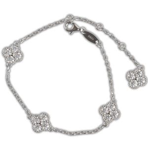 1ct White Gold Moissanite Four Flower Silver Dazzle Bracelet