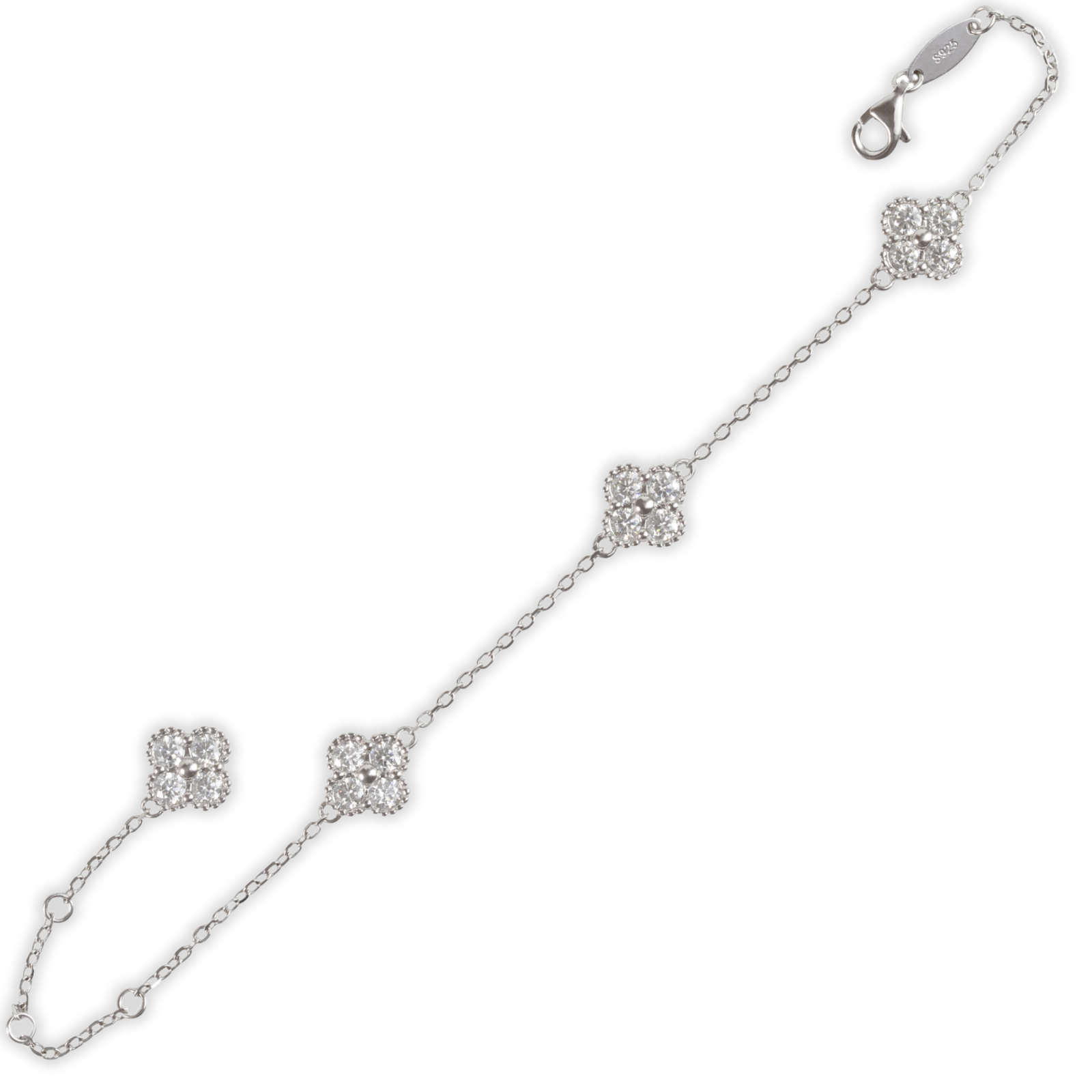 1ct White Gold Moissanite Four Flower Silver Dazzle Bracelet