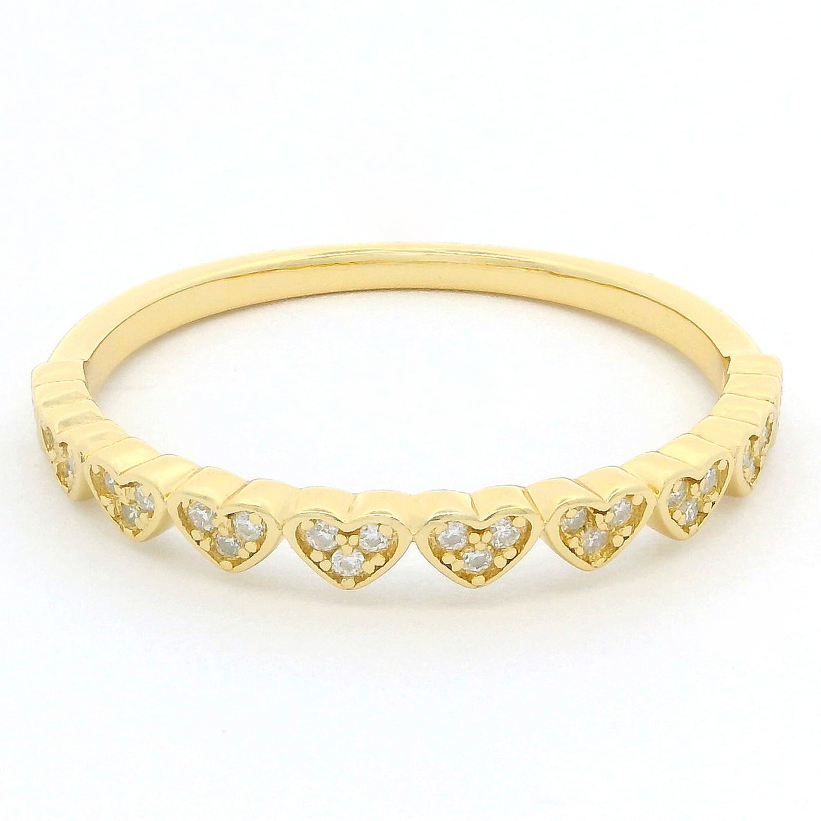 Moissanite Heart Half Eternity Ring | 18K Gold Slimline Dazzle