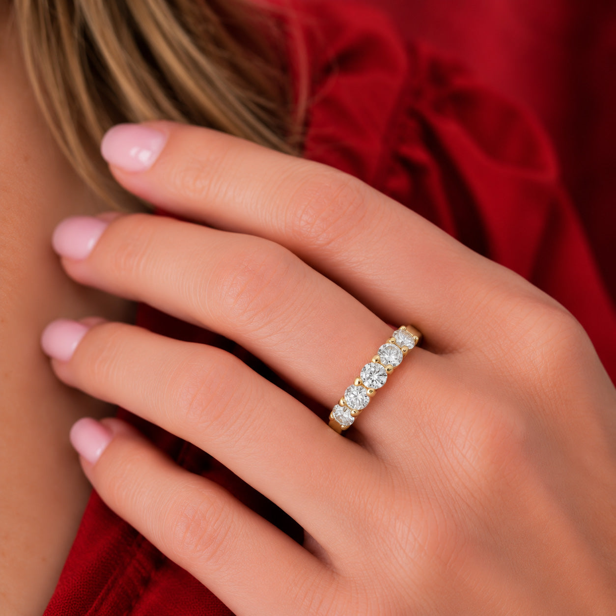 1ct Round Moissanite Half Eternity Ring | 18K Gold Dazzle Ring