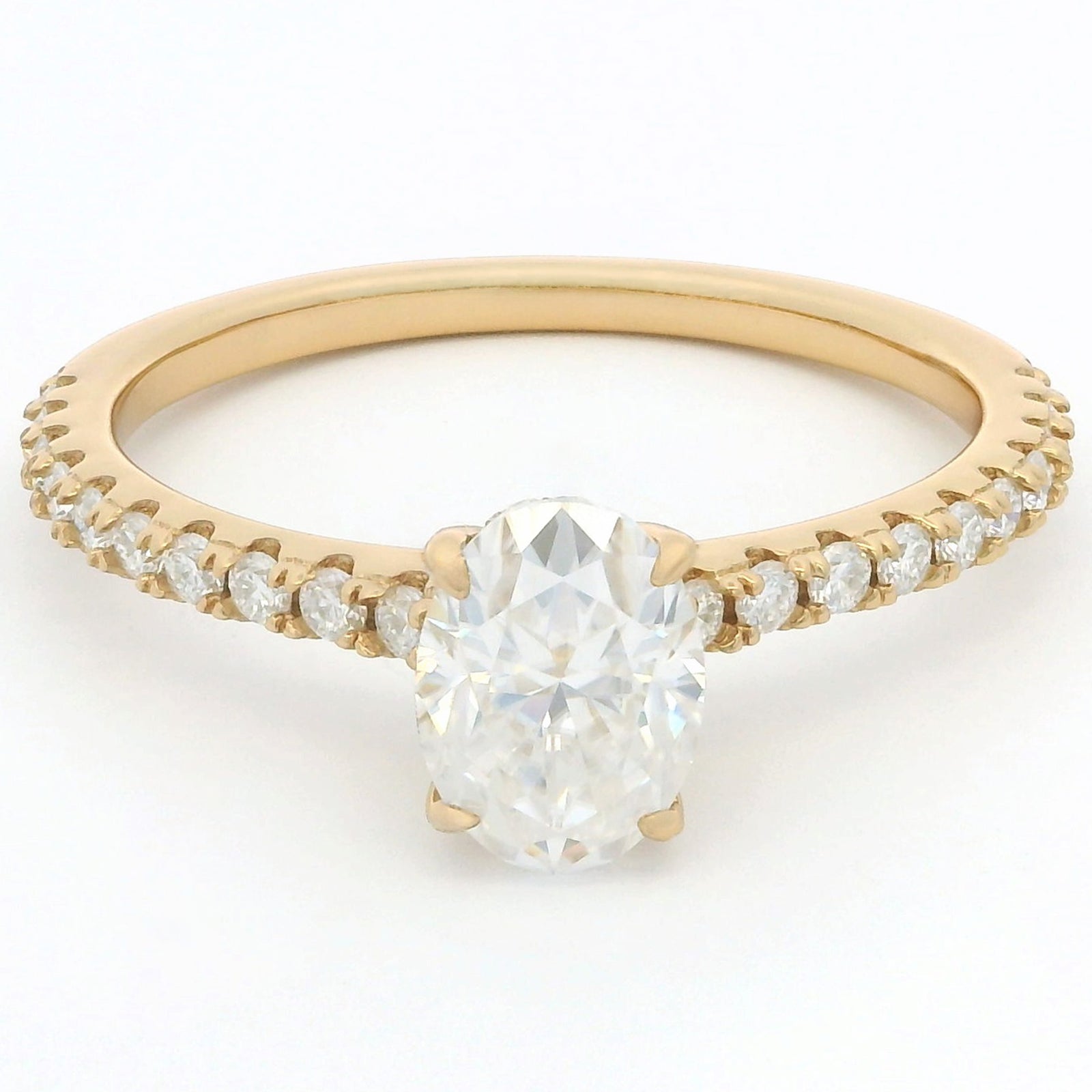 1ct Oval Moissanite Engagement Ring | 18K Gold Side Stone Dazzle Ring