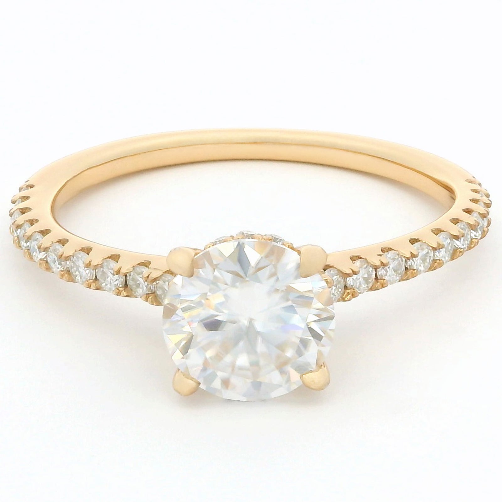 1ct Round Brilliant Moissanite Engagement Ring | 18K Gold Side Stone Dazzle Ring